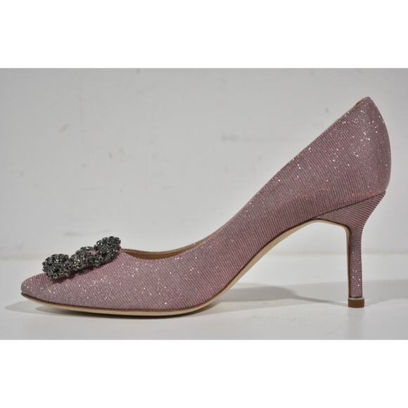 Manolo Blahnik Hangisi 70 Pink Glitter Crystal Jewel Buckle Low Heel Pump 39 - Picture 9 of 12
